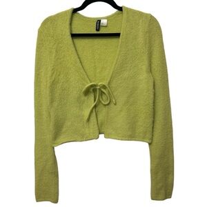 H&M Lime Green Fuzzy Cardigan Sweater for Women